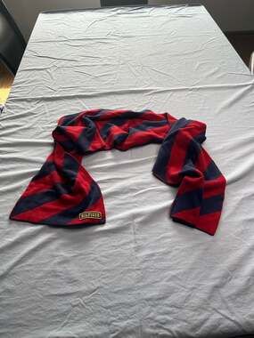 Tommy Hilfiger Red and Navy Blue Rugby Striped Knit Scarf - 100% Cotton